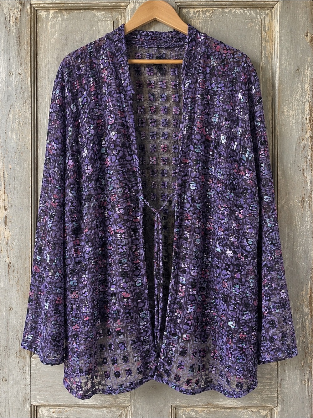 ✨ Sheer Purple Open-Front Cardigan | Size 2X | Boho Layering Piece
